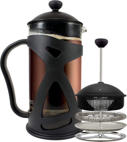 Image of KONA French Press Coffee Maker With Reusable Stainless Steel Filter, Large Comfortable Handle & Glass Protecting Durable Black Shell