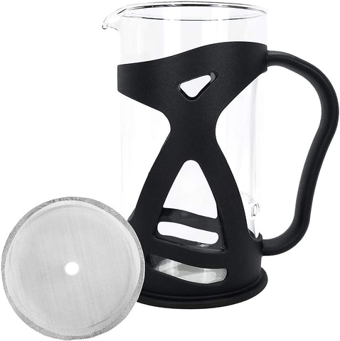 KONA French Press Replacement Glass Kit, Includes Spare Glass Carafe With Black Plastic Frame And Mesh Sceen Filter (8 Cup, 1.0 Liter, 34 Ounce)