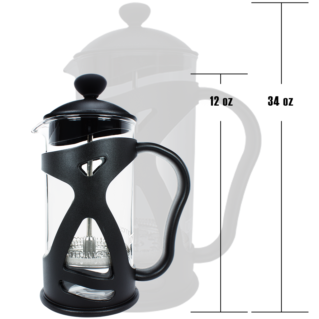 KONA French Press Replacement Glass Kit, Includes Spare Glass Carafe With  Black Plastic Frame And Mesh Sceen Filter (8 Cup, 1.0 Liter, 34 Ounce)