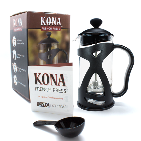 KONA French Press Coffee Maker Large Comfortable Handle & Glass