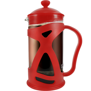 KONA French Press Red Coffee Maker With Reusable Stainless Steel Filter, Large Comfortable Handle & Glass Protecting Durable Shell